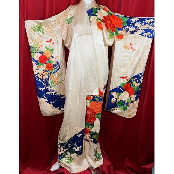 Other - AMZ Womans Vintage Silk Satin Floral Sakura Drama Sleeve Kimono Japan Boudouir